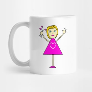 Cute Girl with Bouquet of Pink Hearts Mug